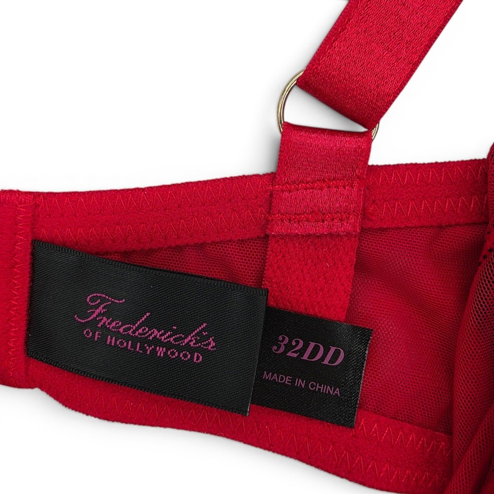 Frederick's of Hollywood Rozlyn Bra 32DD Red Mesh Sheer Underwire NWT Sexy - Picture 5 of 6